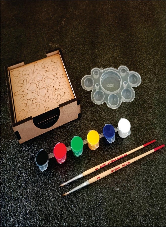 PICRAZEE مجموعة الرسم الخشبية للأطفال من PICRAZEE | مجموعة رسم مربعة الشكل مُجهزة مسبقًا من خشب MDF مع 6 ألوان وفرشتين ولوحة ألوان وحامل | مجموعة أنشطة الرسم والتلوين للمنزل وكهدية - Image 1